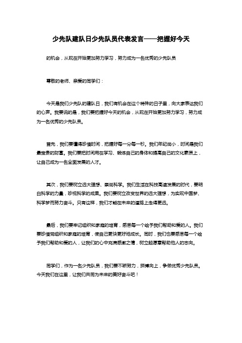 少先队建队日少先队员代表发言——把握好今天