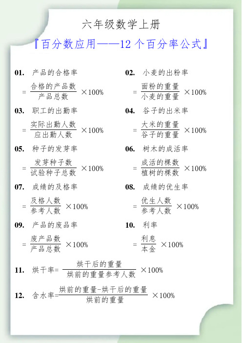 六年级数学上册13个百分率公式