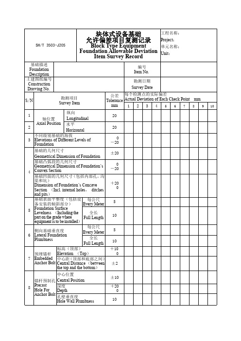 3503 J205块体式设备基础允许偏差项目复测记录2
