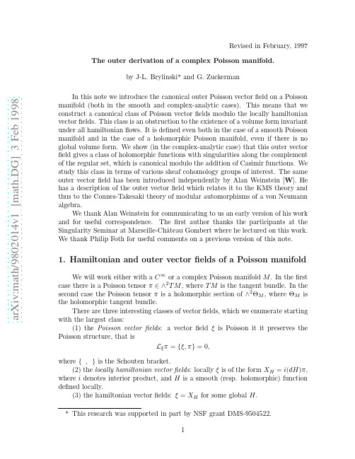 The outer derivation of a complex Poisson manifold