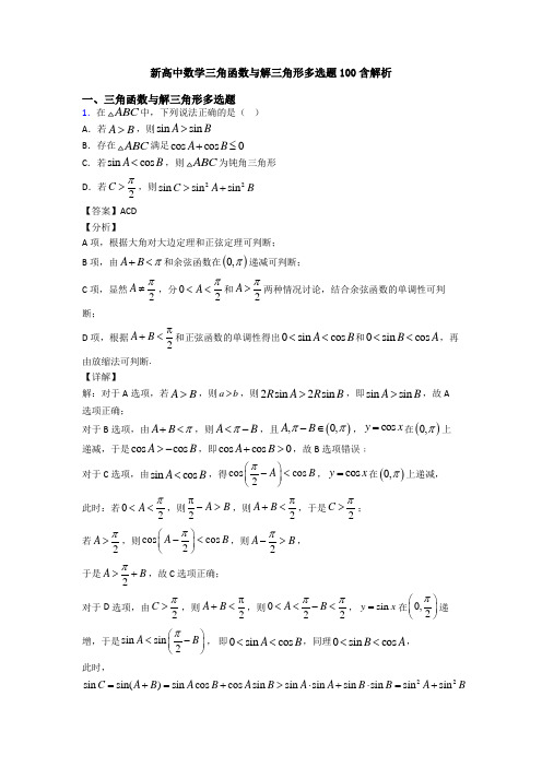 新高中数学三角函数与解三角形多选题100含解析