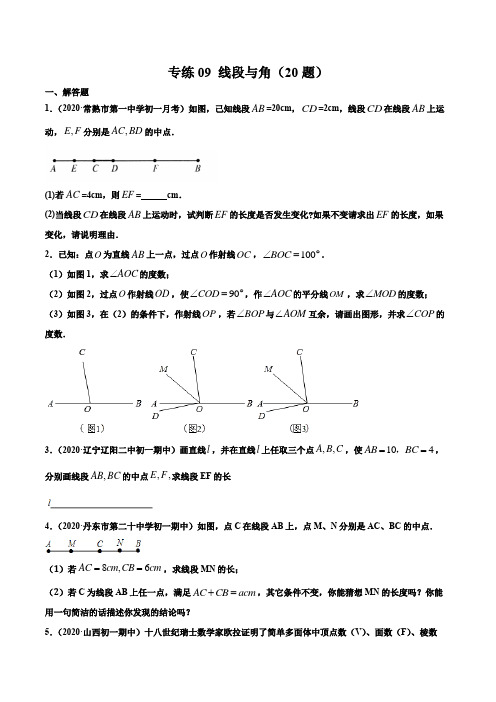 专练09  线段与角(20题)-2020~2021学年七年级上学期期末考点必杀200题(试题)