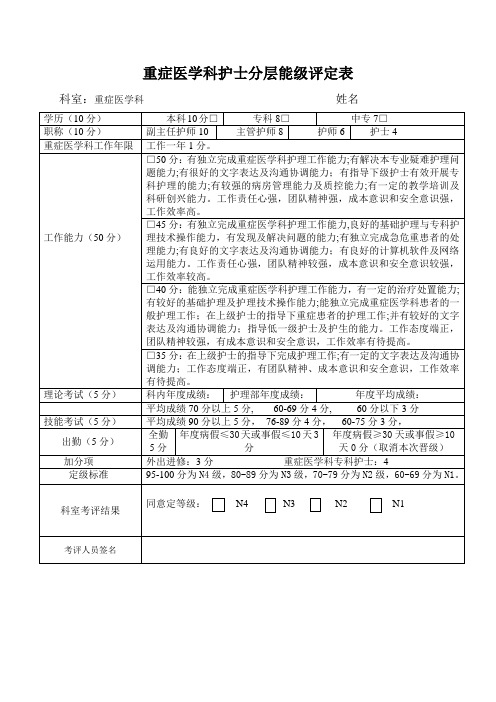 icu 护士能级评定表 Microsoft Word 文档