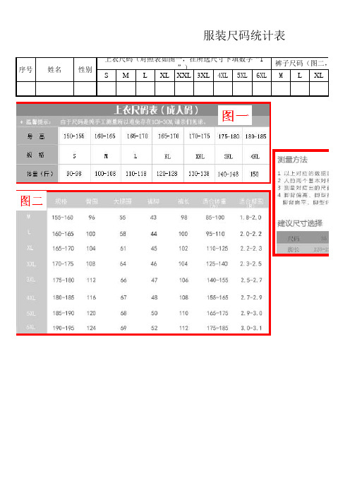 广场舞服装尺寸选择表