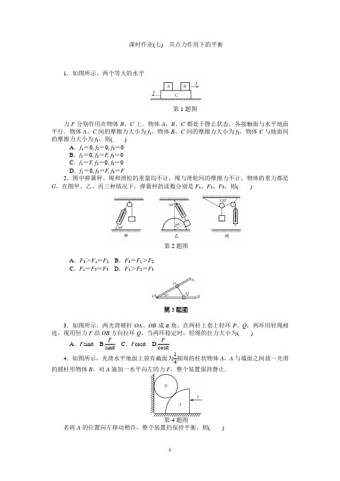 高中物理必修一 第三章第7讲  课时作业(七) 共点力作用下的平衡