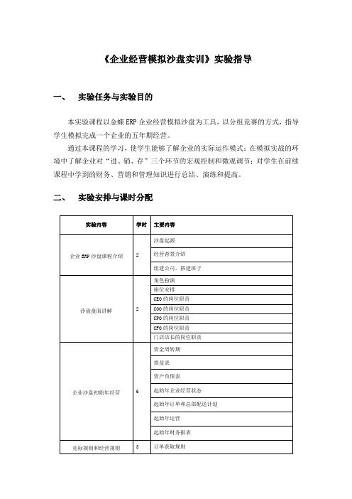 企业经营模拟沙盘实训实验指导书