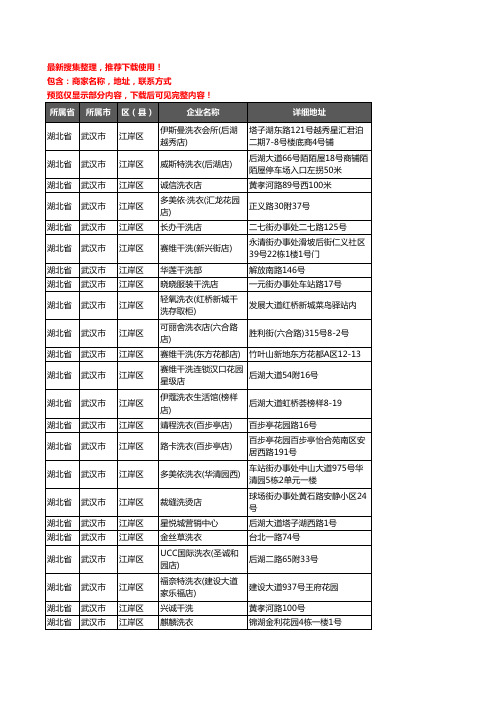 新版湖北省武汉市江岸区洗衣店企业公司商家户名录单联系方式地址大全135家