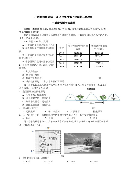 2017届广西钦州市钦州港经济技术开发区中学高三上学期第一质量检测考试地理试卷 Word版含答案