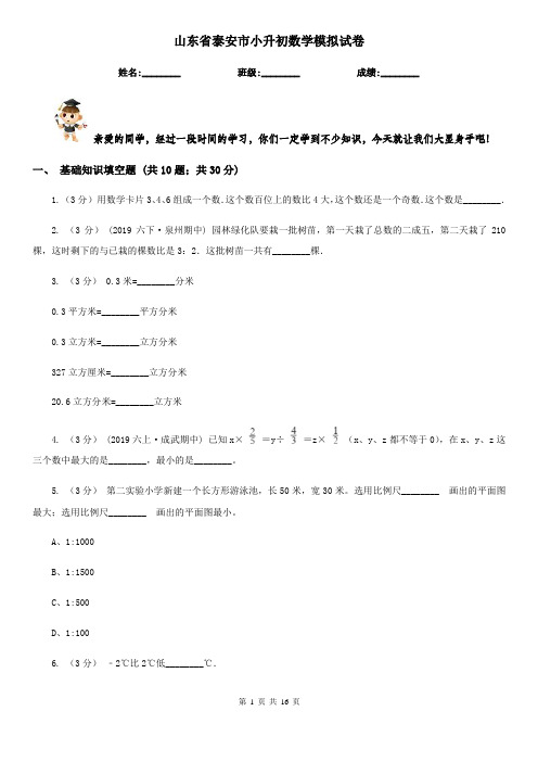 山东省泰安市小升初数学模拟试卷