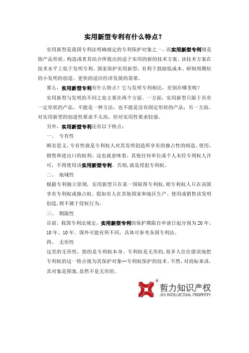 实用新型专利有什么特点