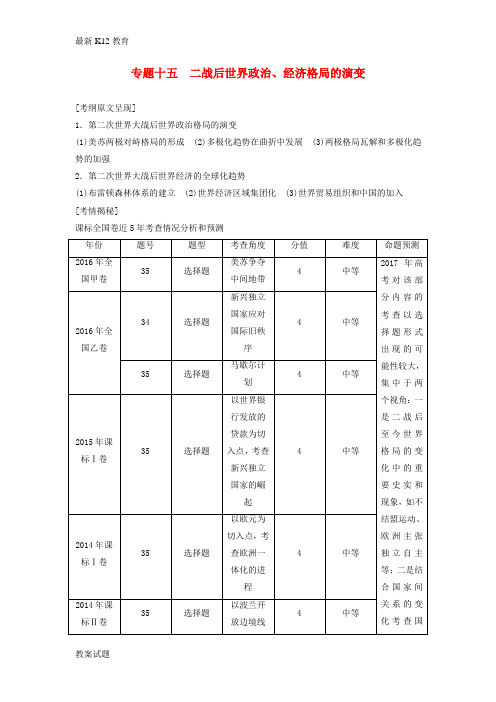 【配套K12】高三历史二轮复习第1部分模块3第一环节专题突破__串点成线专题十五二战后世界政治经济格