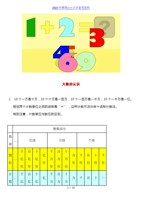 人教版数学四年级上册知识要点及易错题解析