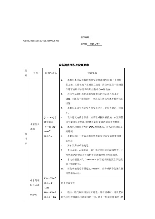 设备用房面积及设置要求