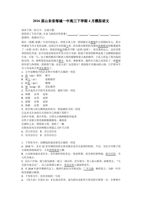 2016届山东省邹城一中高三下学期4月模拟语文(解析版)资料