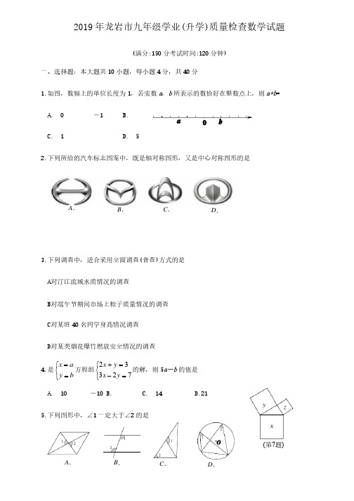 福建省龙岩市2019年质检数学卷及答案