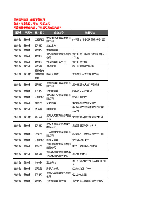 新版贵州省遵义市家政服务企业公司商家户名录单联系方式地址大全101家