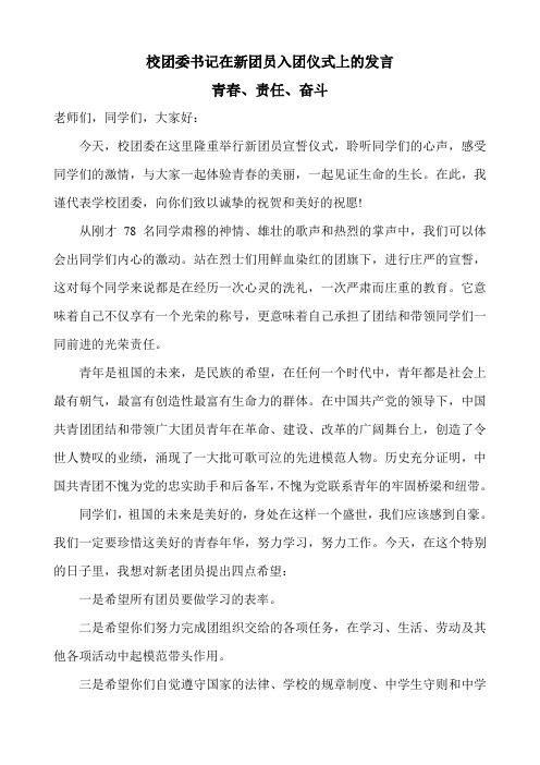 校团委书记在新团员入团仪式上的发言