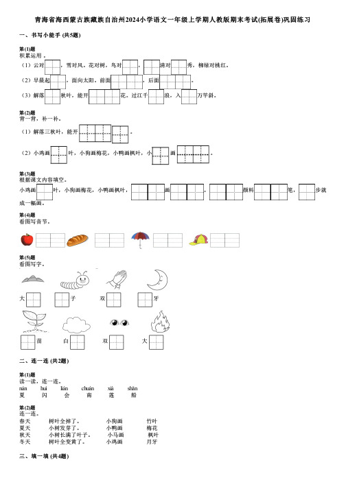 青海省海西蒙古族藏族自治州2024小学语文一年级上学期人教版期末考试(拓展卷)巩固练习