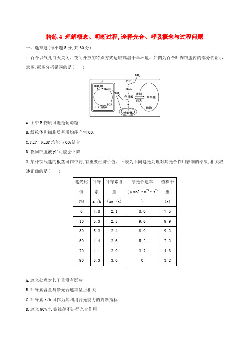 (北京专用)2019版高考生物一轮复习 精练4 理解概念、明晰过程诠释光合、呼吸概念与过程问题