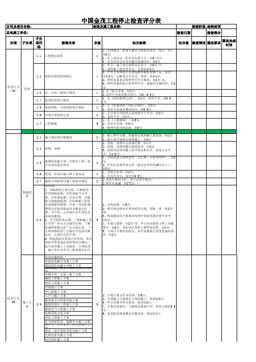 标杆房企JM工程停止点检查表