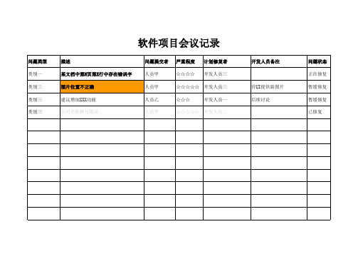 软件项目问题记录模板