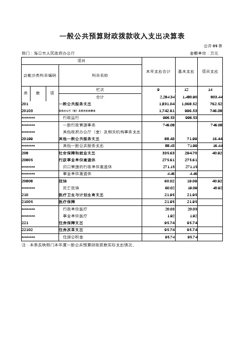 一般公共预算财政拨款收入支出决算表【模板】