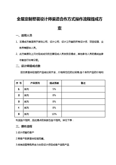 全屋定制整装设计师渠道合作方式操作流程提成方案