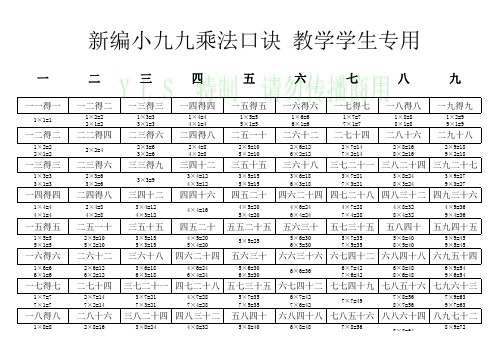 新编 小九九乘法口诀 教学学生专用