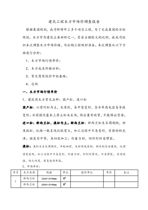 工程用木方市场单价调查报告