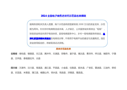 2016全国电子商务进农村示范县名单揭晓