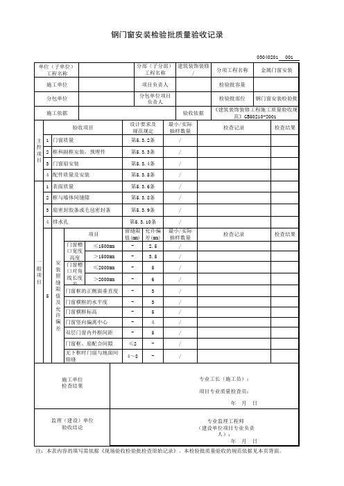 钢门窗安装检验批质量验收记录