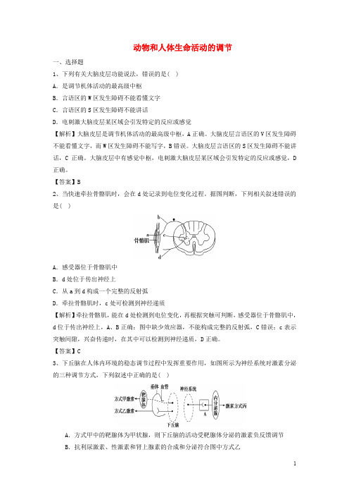 高考生物三轮冲刺 动物和人体生命活动的调节押题模拟