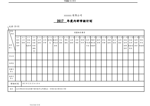2018内部审核实施计划