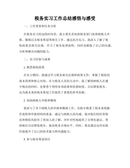 税务实习工作总结感悟与感受