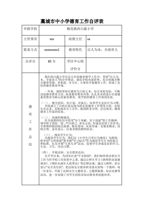 藁城市中小学德育工作自评表