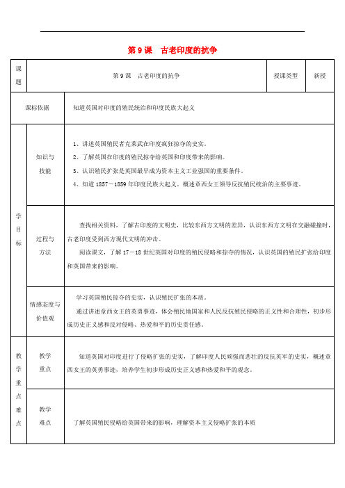 九年级历史上册 第9课 古老印度的抗争教案2 北师大版