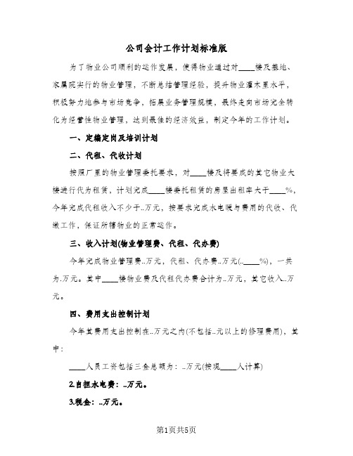 公司会计工作计划标准版（3篇）