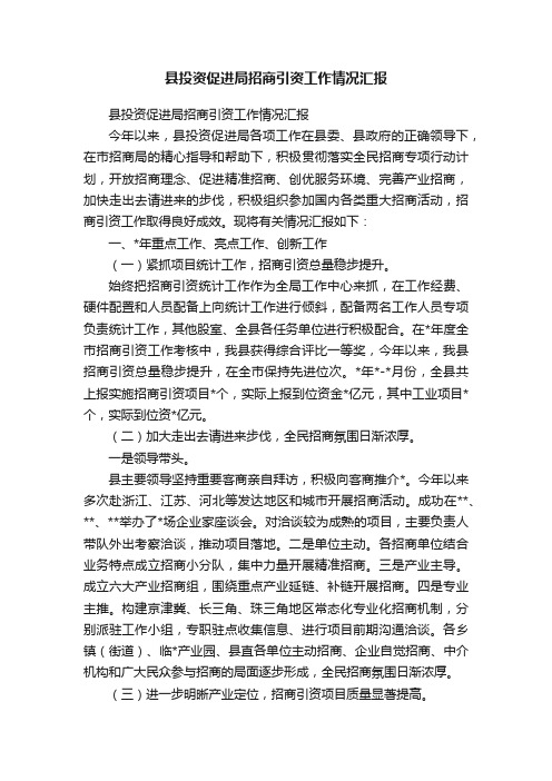 县投资促进局招商引资工作情况汇报