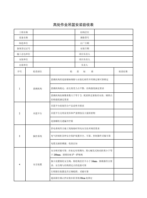 高处作业吊篮安装验收表