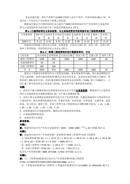 建设项目建设投资估算表