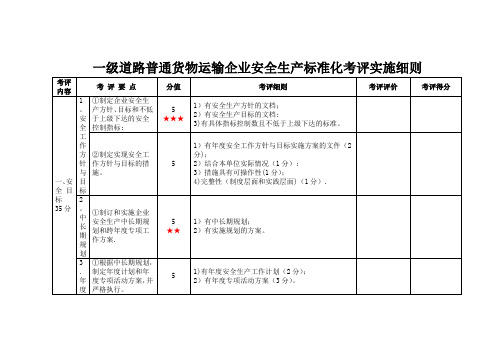 一级道路普通货物运输企业安全生产标准化考评实施细则