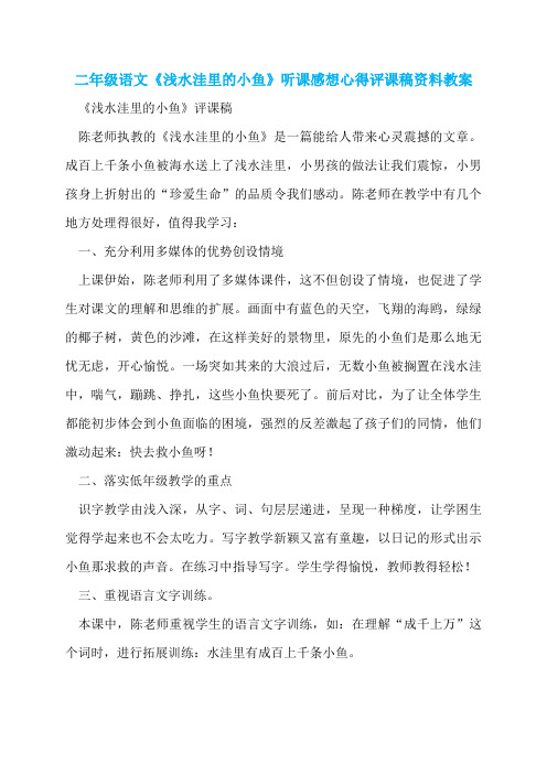二年级语文《浅水洼里的小鱼》听课感想心得评课稿资料教案
