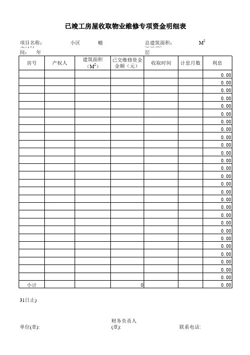 已竣工房屋收取物业维修专项资金明细表.xls