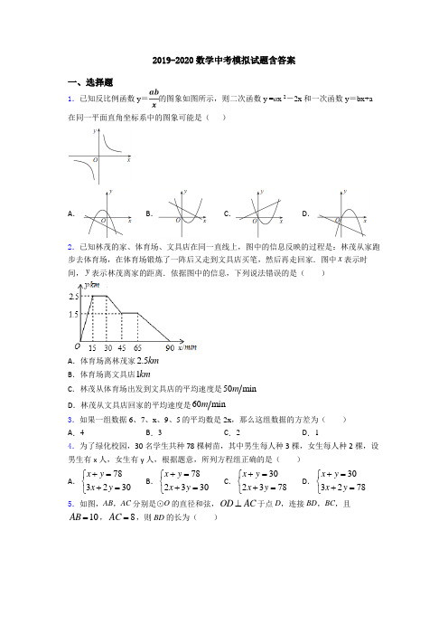 2019-2020数学中考模拟试题含答案