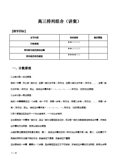 排列组合综合 教案-2022届高三上学期数学一轮复习