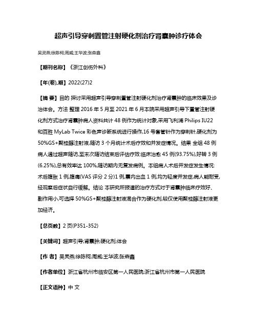 超声引导穿刺置管注射硬化剂治疗肾囊肿诊疗体会