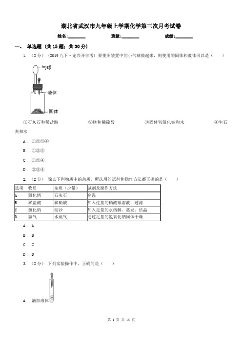 湖北省武汉市九年级上学期化学第三次月考试卷