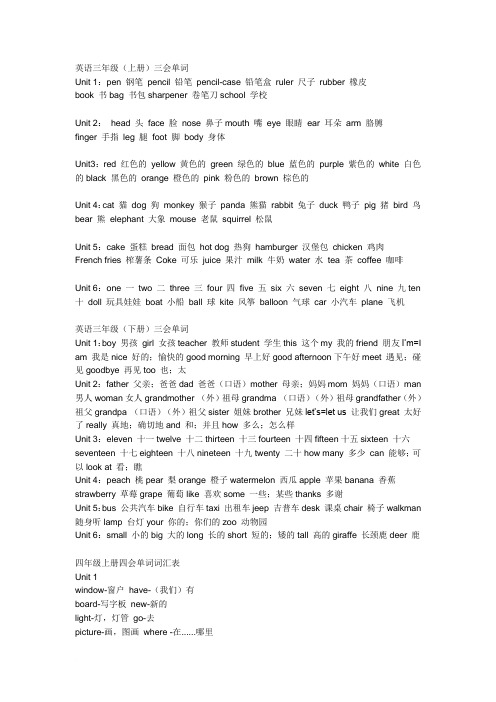 小学3-6年级英语单词词汇表(1)广州版