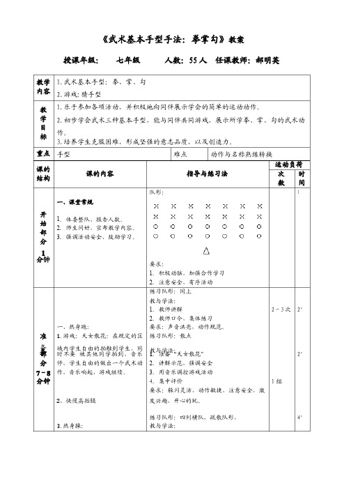 《武术基本手型手法：拳掌勾》教案