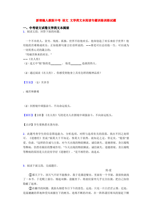 新部编人教版中考 语文 文学类文本阅读专题训练训练试题